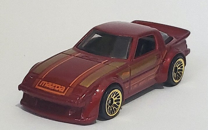 Hot Wheels 2022 #097/250 Mazda RX-7, NEW/LOOSE, metalflake dark red
