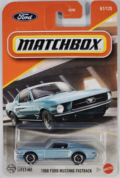 Matchbox 2025 #067/125 1968 Ford Mustang Fastback, metalflake light blue