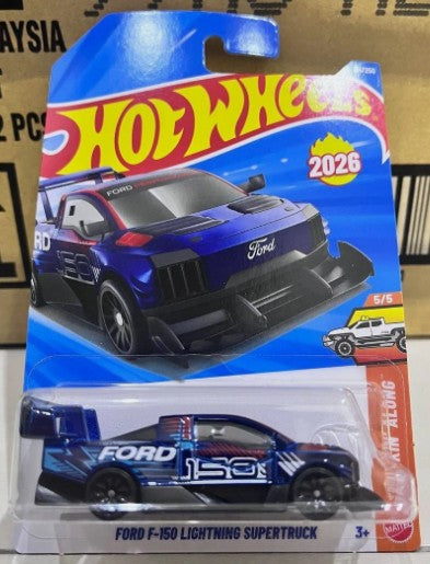 Hot Wheels 2026 #151/250, Ford F-150 Lightning Supertruck, metalflake dark blue