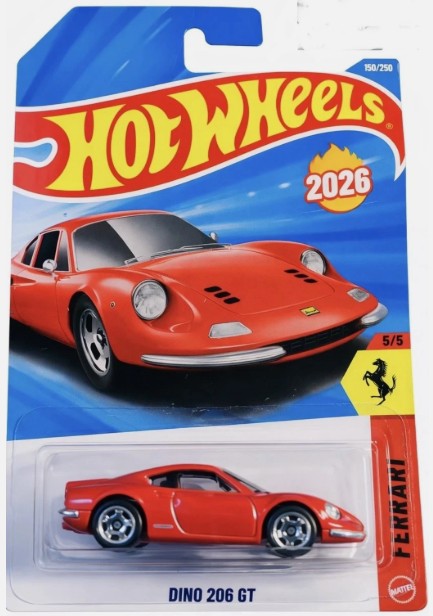 Hot Wheels 2026 #150/250, Ferrari Dino 206 GT, red