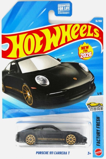 Hot Wheels 2026 #015/250, Porsche 911 Carrera T, black