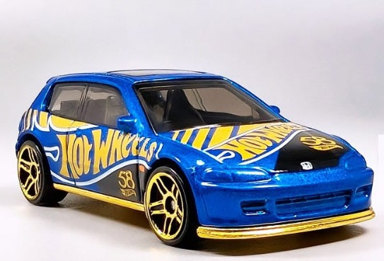 Hot Wheels 2026 58th Anniversary Mix A, 2/6 '92 Honda Civic EG, NEW/LOOSE, blue and gold