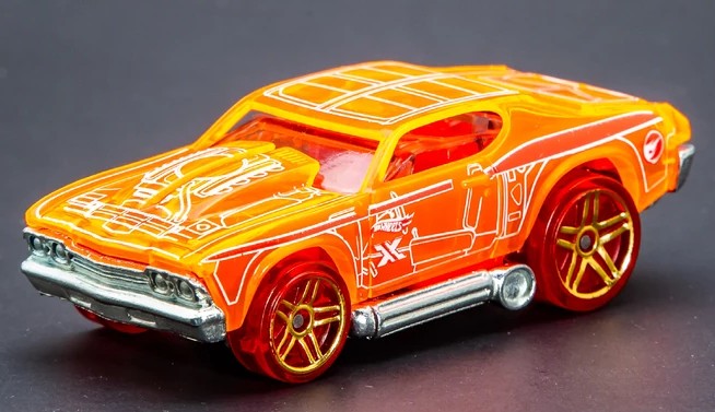 Hot Wheels 2019 #060/250, '69 Chevelle (X-Raycers), TREASURE HUNT, NEW/LOOSE, clear orange
