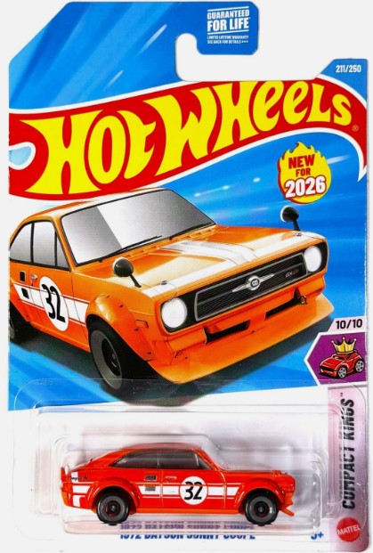 Hot Wheels 2026 #211/250, 1972 Datsun Sunny Coupe, orange