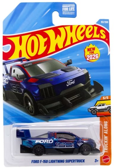 Hot Wheels 2026 #151/250, Ford F-150 Lightning Supertruck, metalflake dark blue