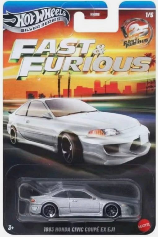 Hot Wheels 2026 Silver Series F&F Silver Anniversary 1/5, 1993 Honda Civic Coupe EX EJ1, silver