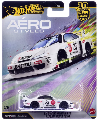 Hot Wheels 2026 Premium Aero Styles 3/5, LB Super Silhouette Nissan Silvia (S15), white