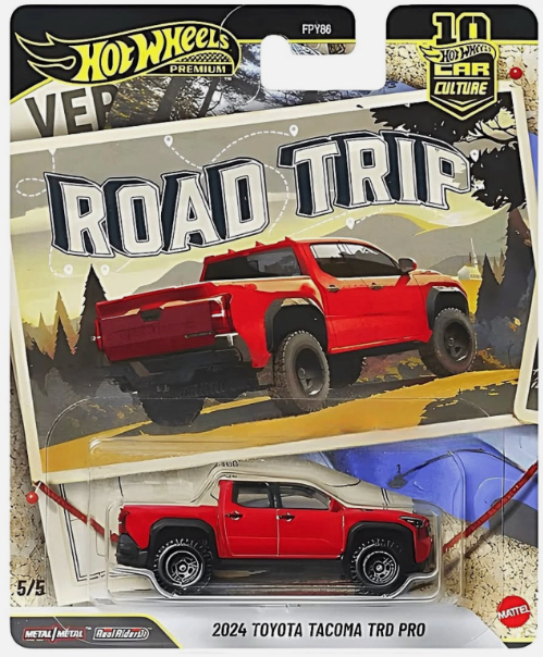 Hot Wheels 2026 Premium Road Trip 5/5, 2024 Toyota Tacoma TRD Pro, red