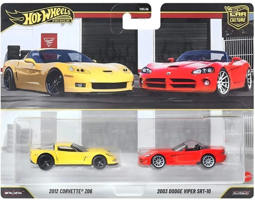 Hot Wheels 2026 Premium 2 Pack, 2012 Corvette Z06 and 2003 Dodge Viper SRT-10