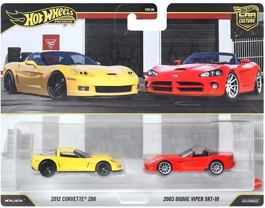 Hot Wheels 2026 Premium 2 Pack, 2012 Corvette Z06 and 2003 Dodge Viper SRT-10