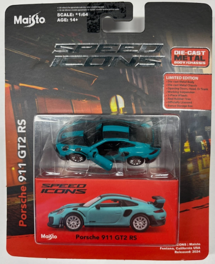 Maisto 2026 Speed Icons, Porsche 911 GT2 RS, teal