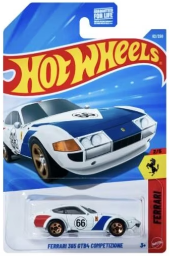 Hot Wheels 2026 #062/250, Ferrari 365 GTB4 Competizione, white w/blue & red