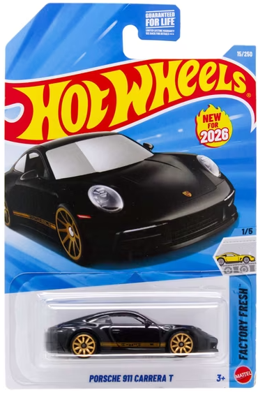 Hot Wheels 2026 #015/250, Porsche 911 Carrera T, black