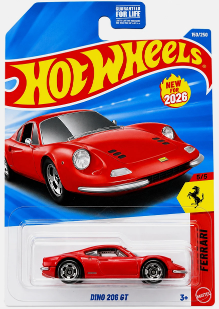 Hot Wheels 2026 #150/250, Ferrari Dino 206 GT, red
