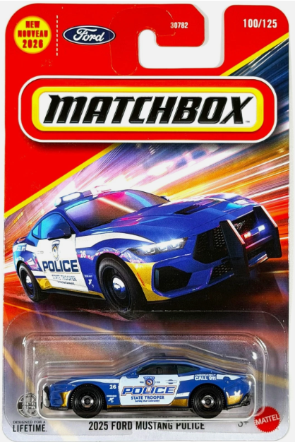 Matchbox 2026 #100/125, 2025 Ford Mustang Police, blue, white & gold