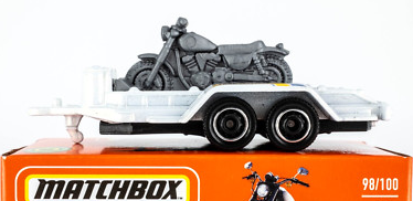 Matchbox 2022 #098/100, MBX Cycle Trailer, NEW/LOOSE, white w/grey vintage bike