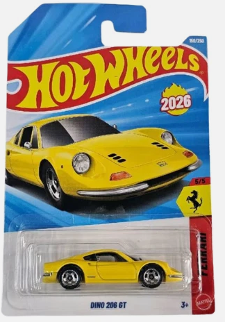 Hot Wheels 2026 #150/250, Ferrari Dino 206 GT, yellow