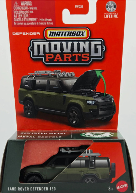 Matchbox 2026 Moving Parts, Land Rover Defender 130, matte dark green