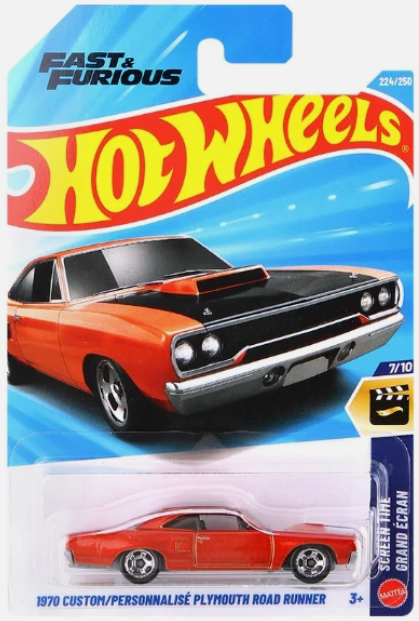 Hot Wheels 2026 #224/250, 1970 Custom Plymouth Roadrunner, metalflake hemi orange