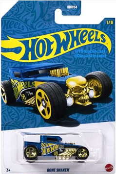 Hot Wheels 2026 58th Anniversary Mix 1 1/6, Bone Shaker, blue and gold