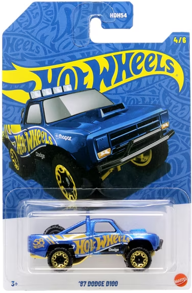 Hot Wheels 2026 58th Anniversary Mix 1 4/6, '87 Dodge D100, blue and gold