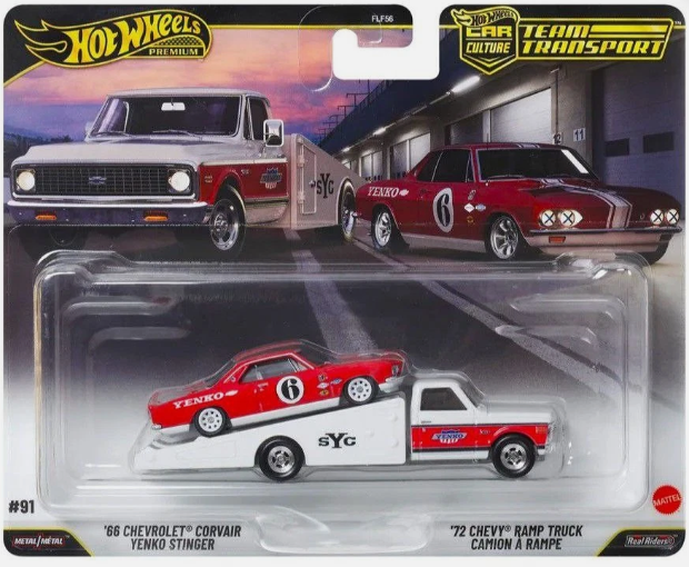 Hot Wheels Car Culture Team Transport #91, '66 Chevrolet Corvair Yenko Stinger & '72 Chevy Ramp Truck
