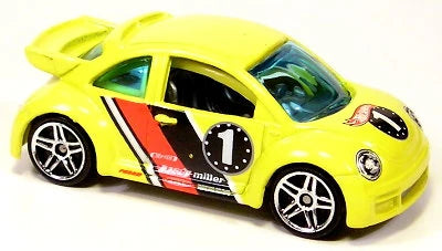 Hot Wheels 2002 #045 Volkswagen New Beetle Cup, NEW/LOOSE, yellow (short stripes)