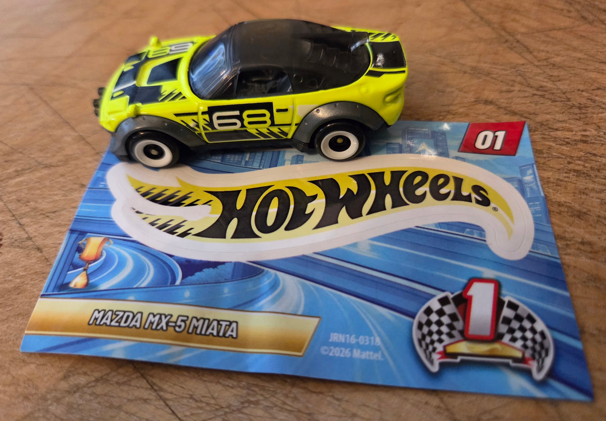 Hot Wheels 2027 Mystery Models (Series 1) 1/10, Mazda MX-5 Miata, NEW/LOOSE, Day-glo Yellow