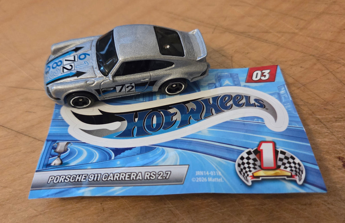 Hot Wheels 2027 Mystery Models (Series 1) 3/10, Porsche 911 RS 2.7, NEW/LOOSE, metalflake silver