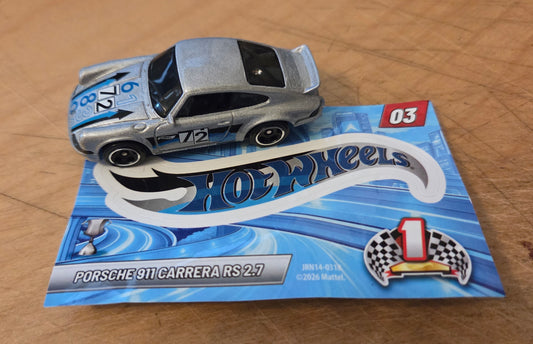 Hot Wheels 2027 Mystery Models (Series 1) 3/10, Porsche 911 RS 2.7, NEW/LOOSE, metalflake silver
