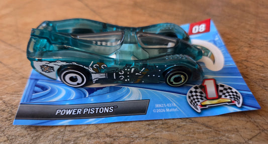 Hot Wheels 2027 Mystery Models (Series 1) 8/10, Power Pistons, NEW/LOOSE, translucent blue