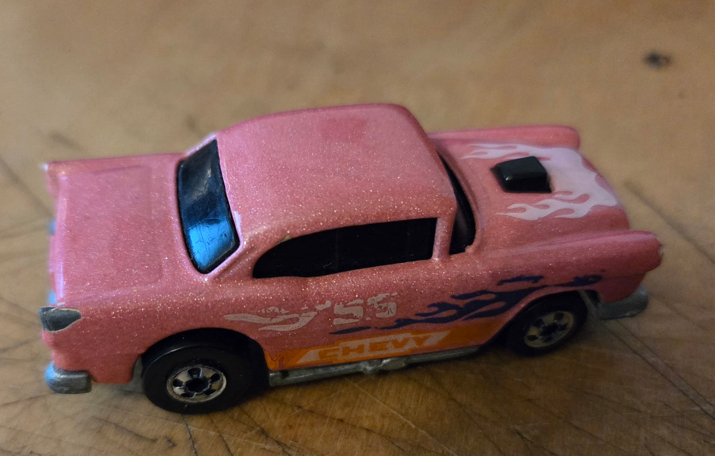 Hot Wheels 1988 Color Racers, '55 Chevy (1982), PREOWNED/LOOSE, metallic pink to light pink