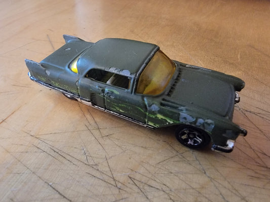 Hot Wheels 2004 #201 '57 Cadillac Eldorado Brougham, PREOWNED/LOOSE, flat olive green