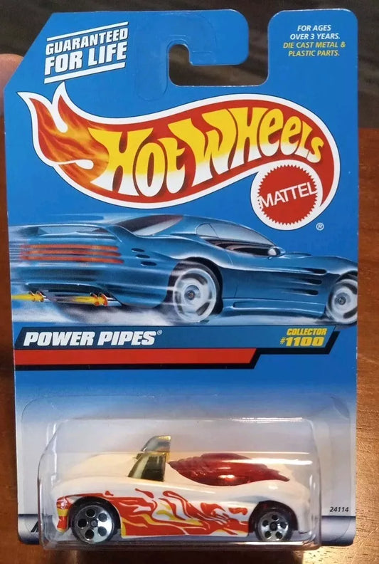 Hot Wheels 1999 #1100 Power Pipes, white w/flames