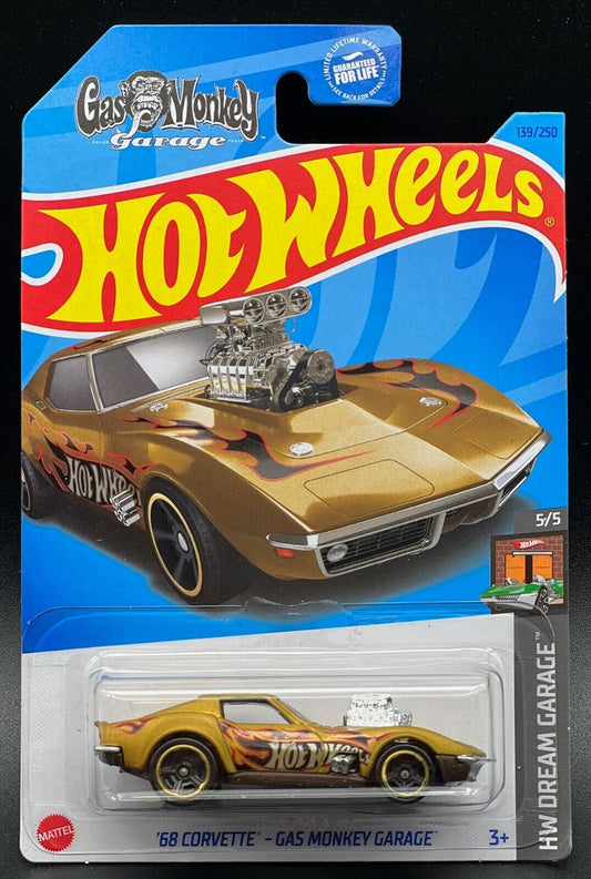 Hot Wheels 2023 #139/250 '68 Corvette - Gas Monkey Garage, matte gold