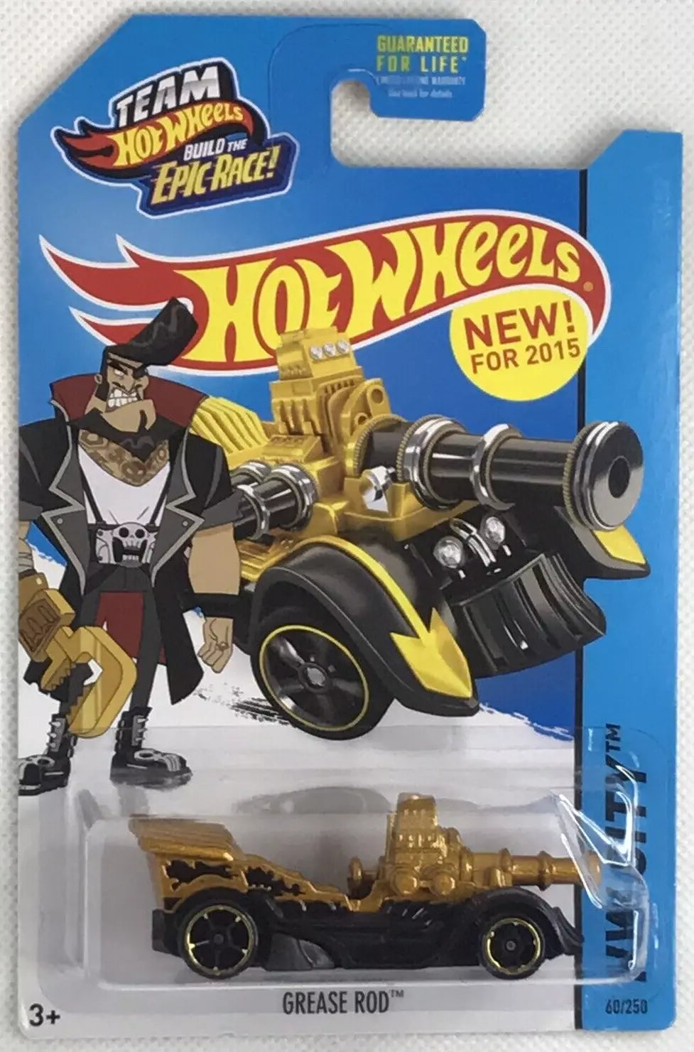 Hot Wheels 2015 #060/250 Grease Rod, gold, one soft corner on card
