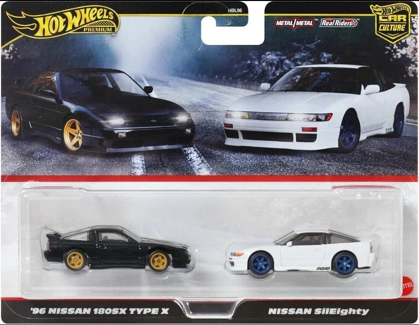 Hot Wheels 2025 Premium 2-Pack, '96 Nissan 180SX Type X & Nissan Sileighty