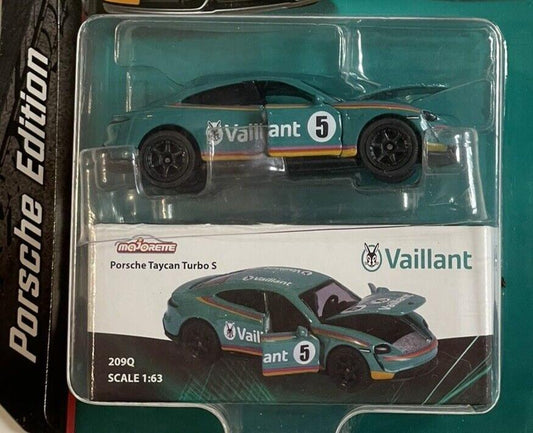 Majorette Porsche Edition Taycan Turbo S, NEW/LOOSE, teal Vaillant livery w/box