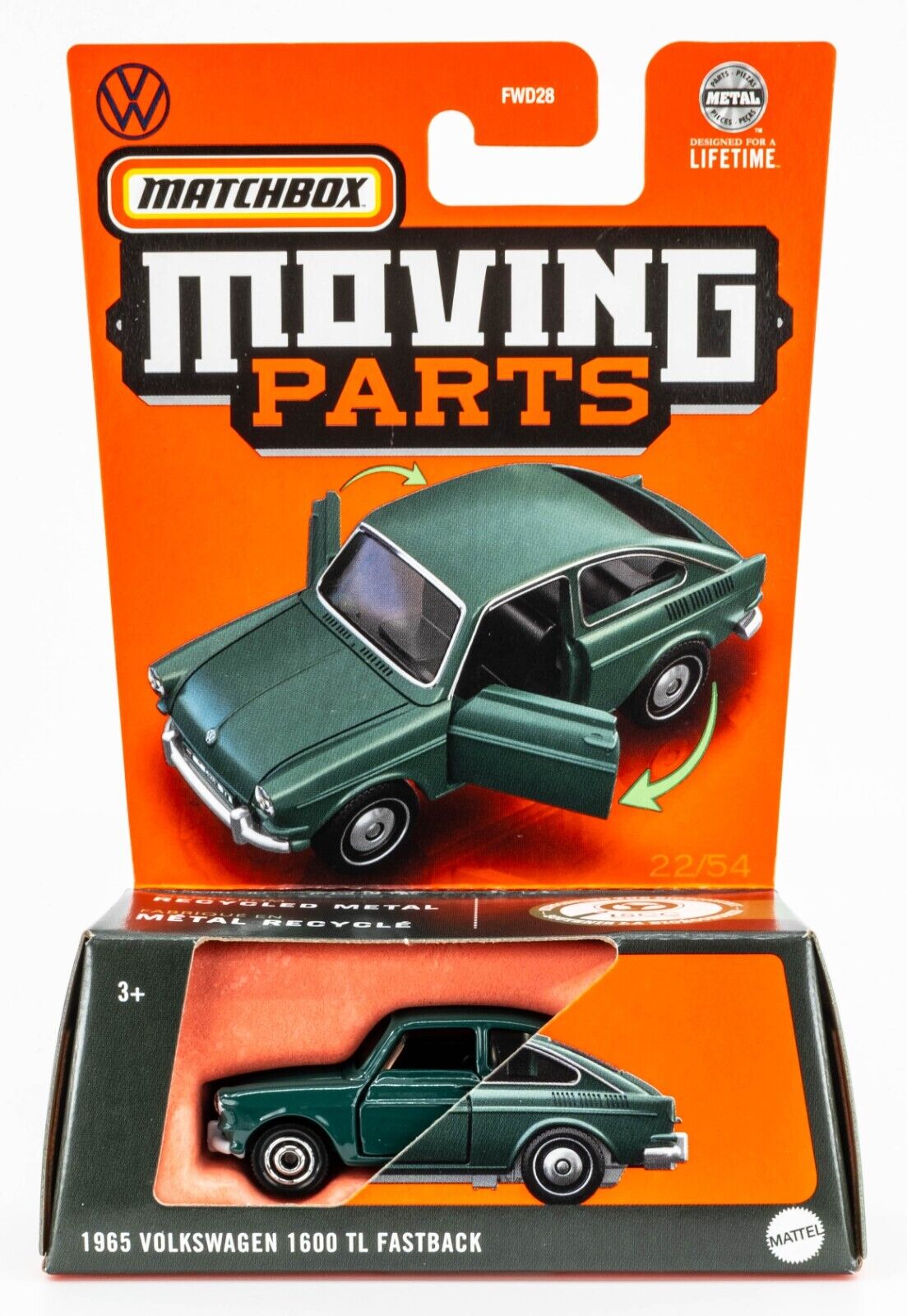 Matchbox 2024 Moving Parts 1965 Volkswagen 1600 TL Fastback, green