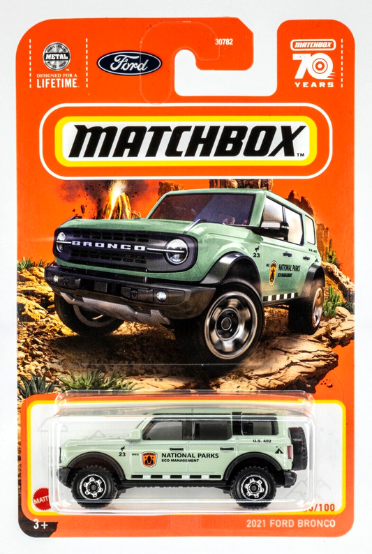 Matchbox 2023 #025/100 2021 Ford Bronco, national parks mint green