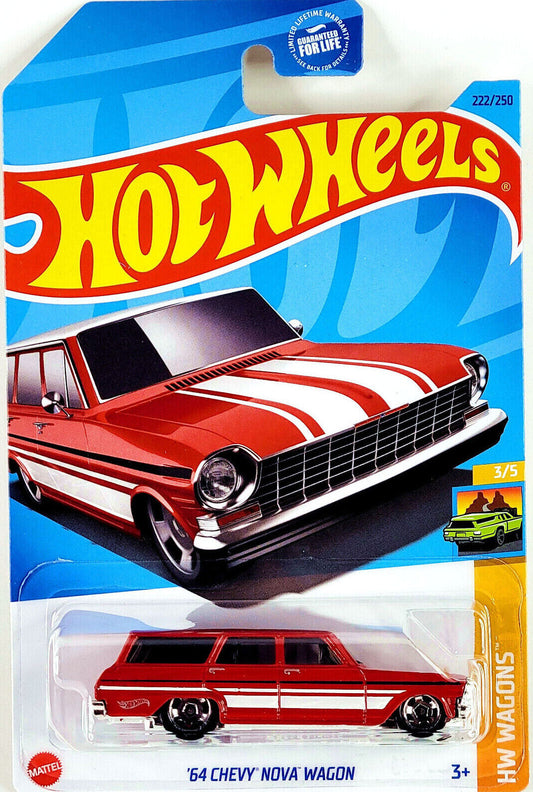 Hot Wheels 2023 #222/250 '64 Chevy Nova Wagon, red