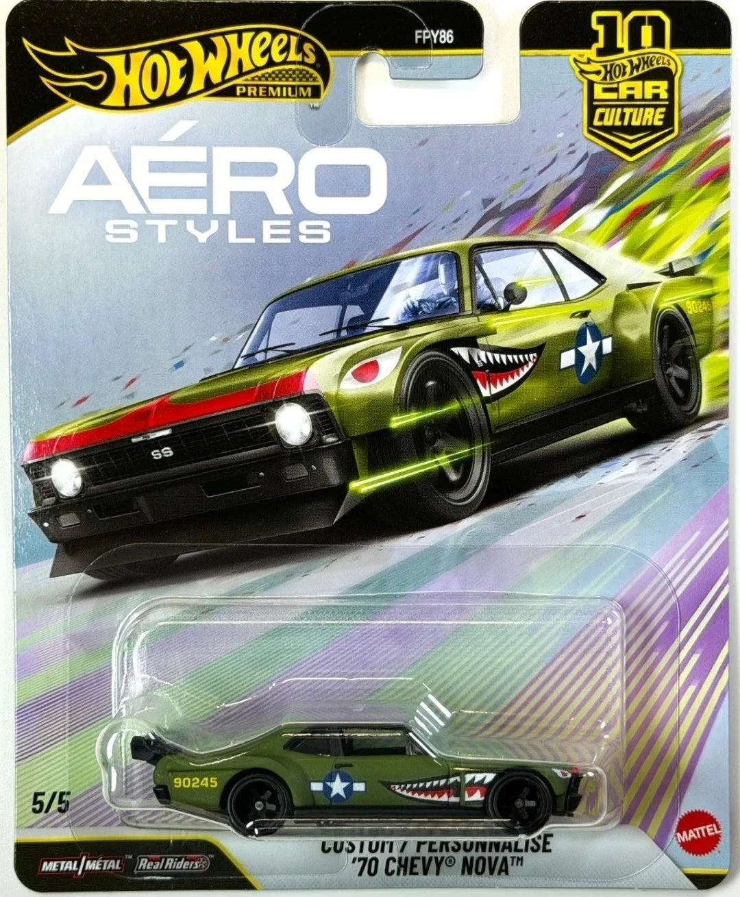 Hot Wheels 2026 Premium Aero Styles 5/5, Custom '70 Chevy Nova, matte olive