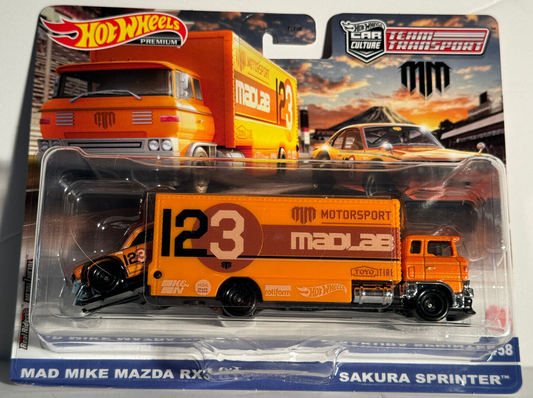 Hot Wheels Car Culture Team Transport #58 Mad Mike Mazda RX3 GT & Sakura Sprinter