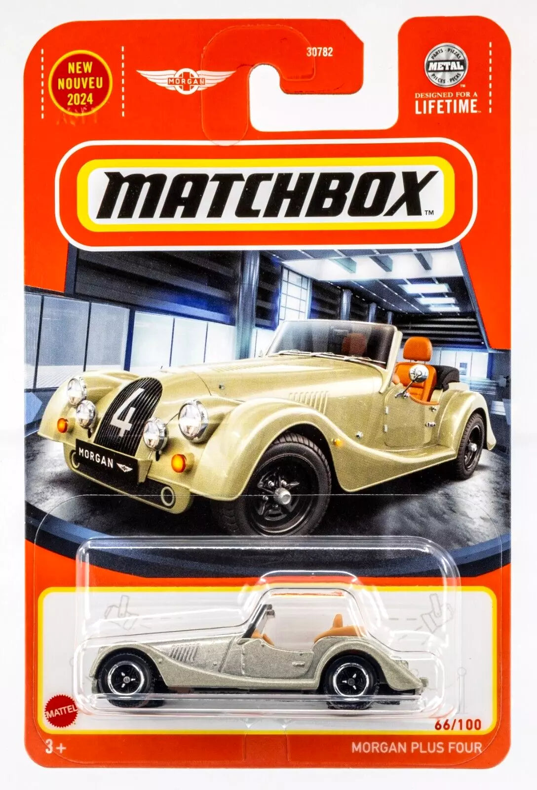 Matchbox 2024 #66/100 Morgan Plus Four, beige metallic – Ignition Diecast