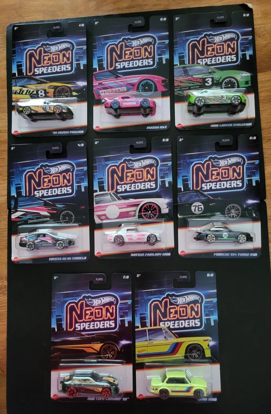 Hot Wheels 2025 Neon Speeders (Mix 2) Set, all 8 cars