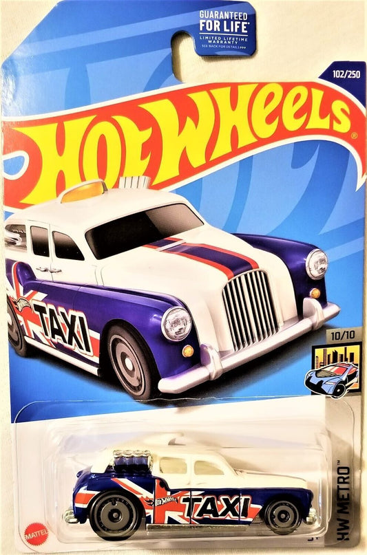 Hot Wheels 2022 #102/250 Cockney Cab, white w/red and blue