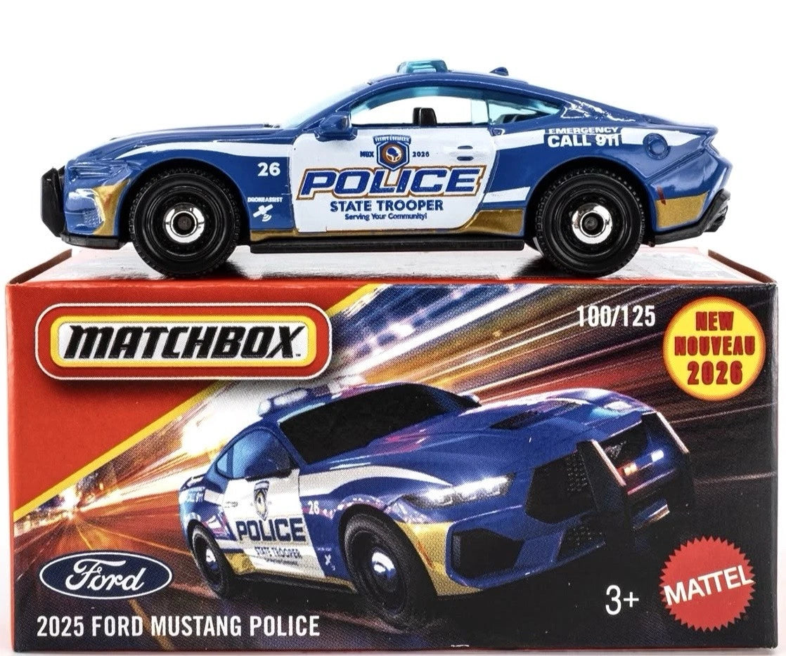 Matchbox 2026 Power Grabs #100/125, 2025 Ford Mustang Police, blue, white & gold
