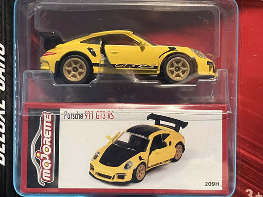 Majorette Deluxe Cars Porsche 911 GT3 RS, NEW/LOOSE, yellow (includes collector box)