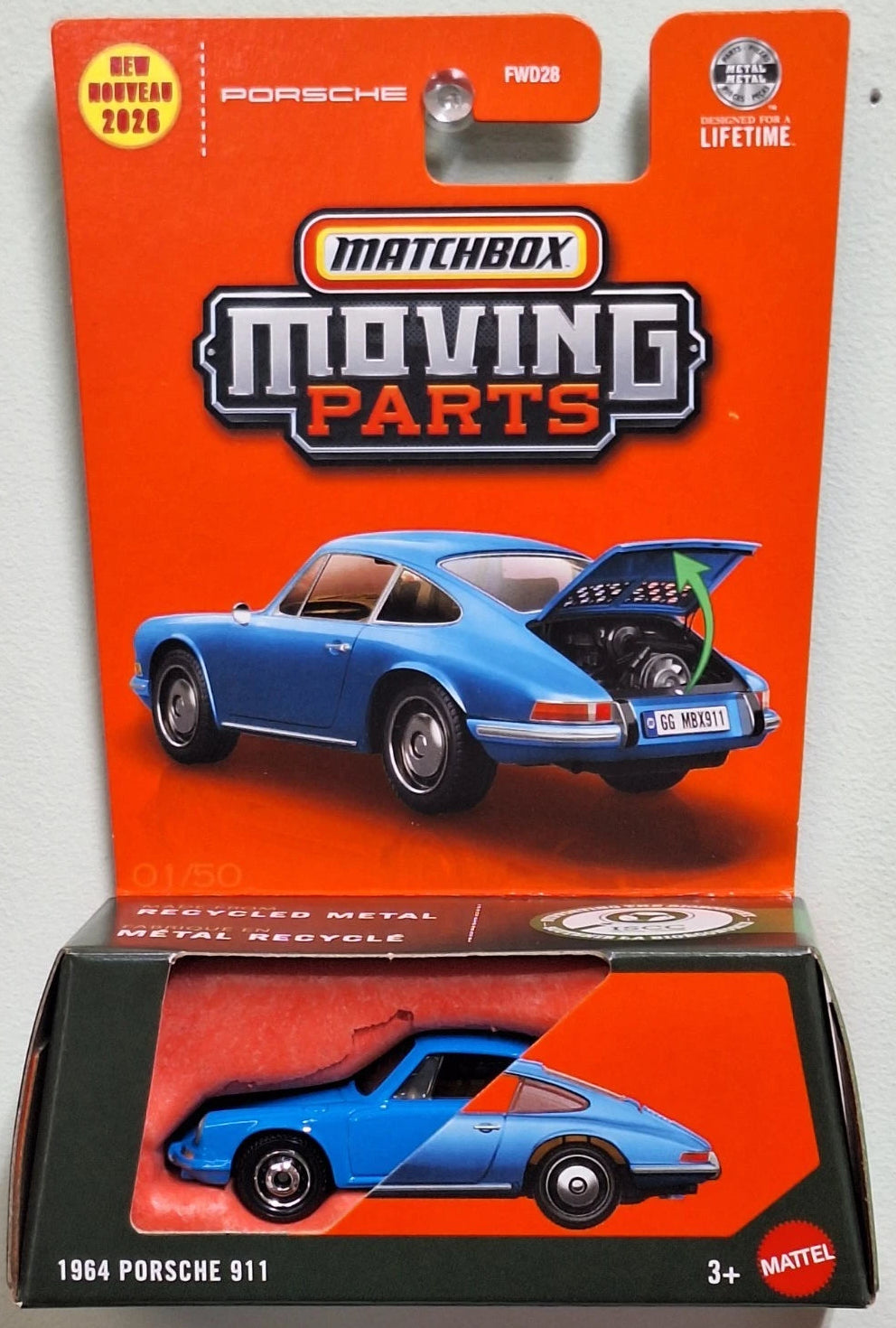 Matchbox 2026 Moving Parts, 1964 Porsche 911, blue
