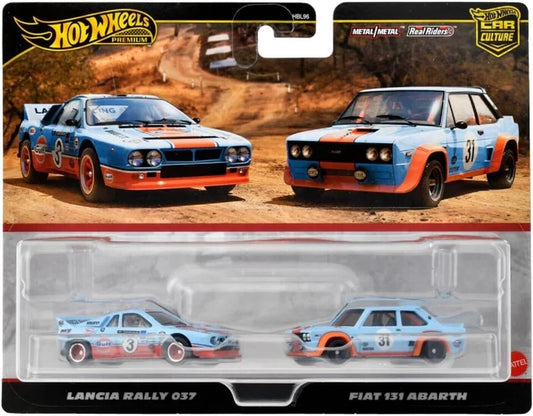 Hot Wheels Premium 2-pack Lancia Rally 037 & Fiat 131 Abarth, Gulf racing livery